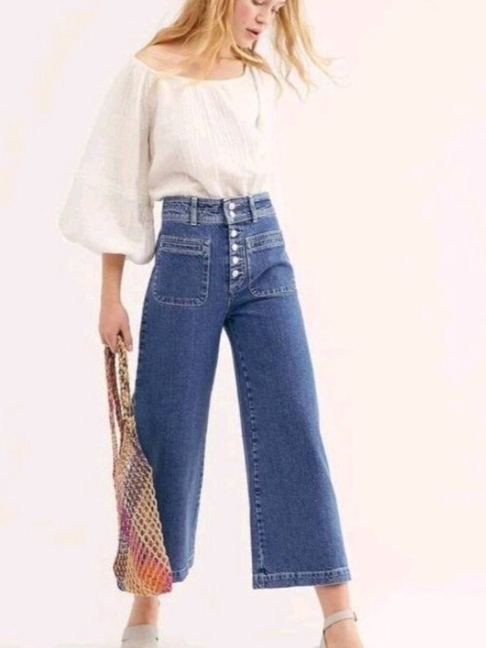 NWT Free People We The Free Colette High-Rise Wide-Leg Jeans Boho Coast 25 $78
